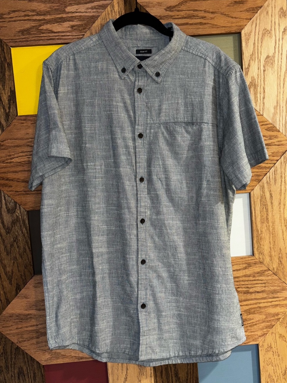 NWT prAna Agua Shirt Organic Cotton Gray Slim Fit Short Sleeve Button Up Sz M